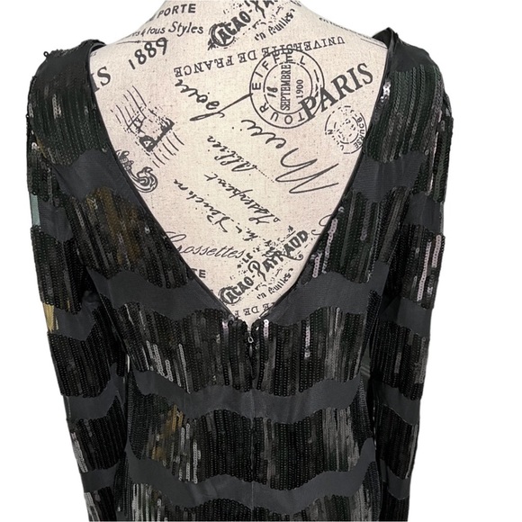 Anthro NANETTE LEPORE Black Wavy Sequin Striped Long Sleeve Dress - Picture 12 of 16